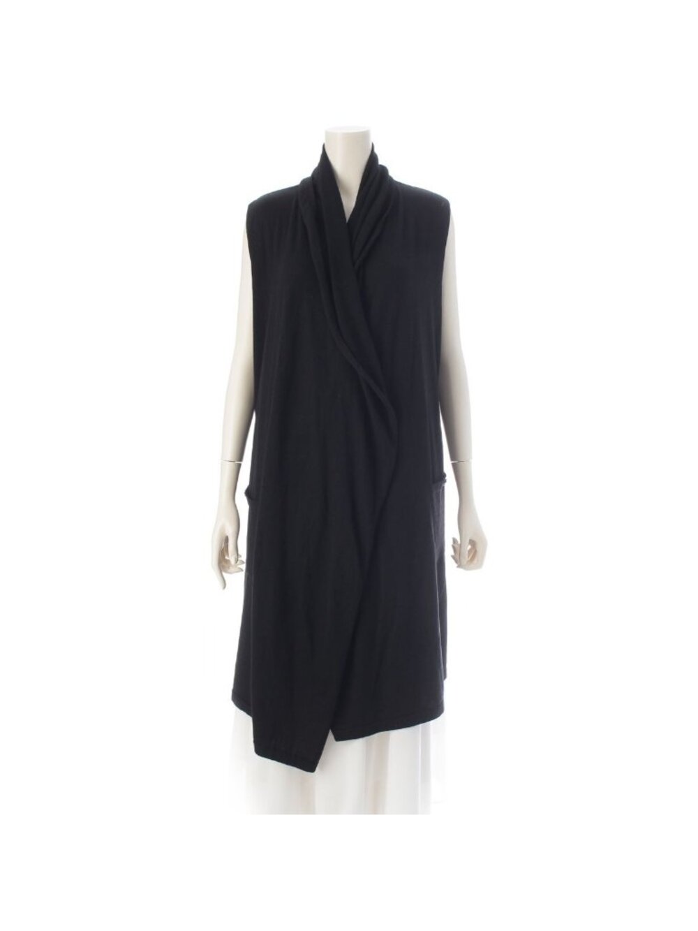 Chanel 09P Cashmere CC Logo Knit Long Vest Gilet Coat Black 34